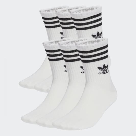 3 Stripe Crew Sock, 6 Pack - White