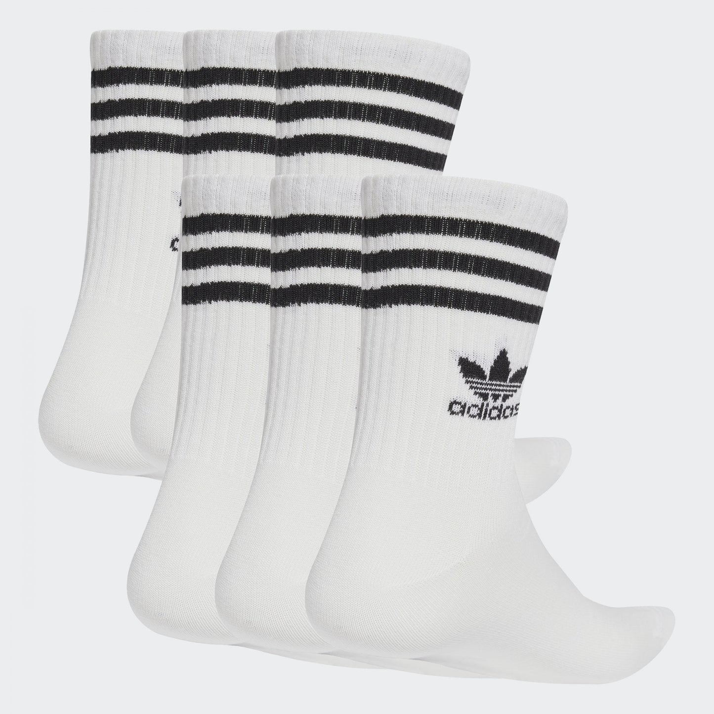 3 Stripe Crew Sock, 6 Pack - White