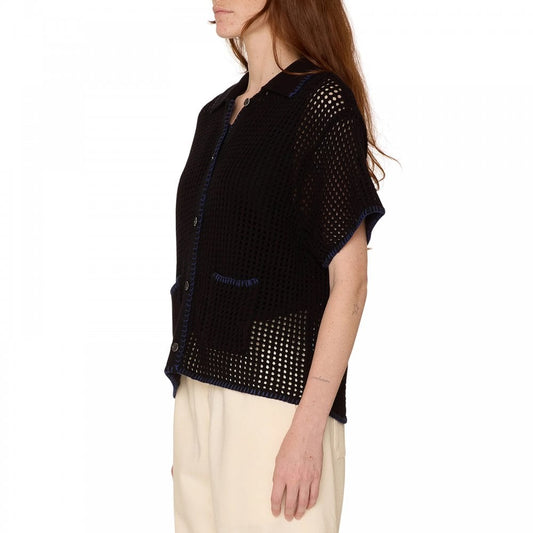 Women's Pilar Crochet S/S Cardigan - Black