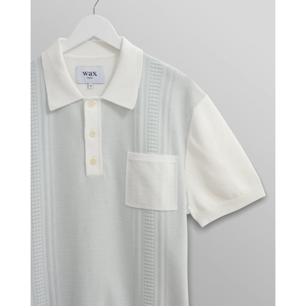 Turin Knitted Pocket Polo - Pale Blue / Ecru (Retro Stripe)