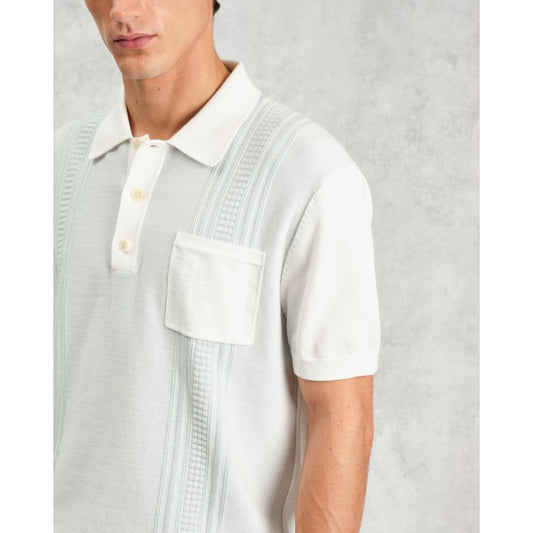 Turin Knitted Pocket Polo - Pale Blue / Ecru (Retro Stripe)