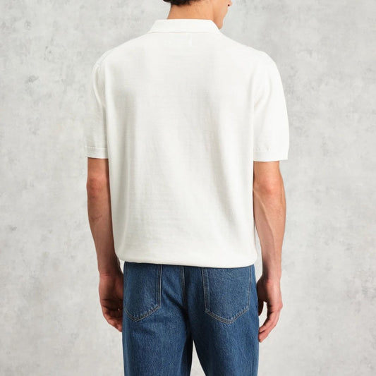 Turin Knitted Pocket Polo - Pale Blue / Ecru (Retro Stripe)