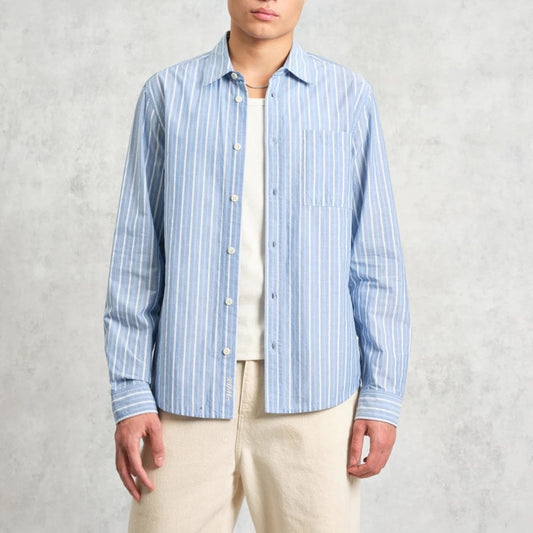 Rove LS Shirt, Cotton Poplin - Blue Stripe