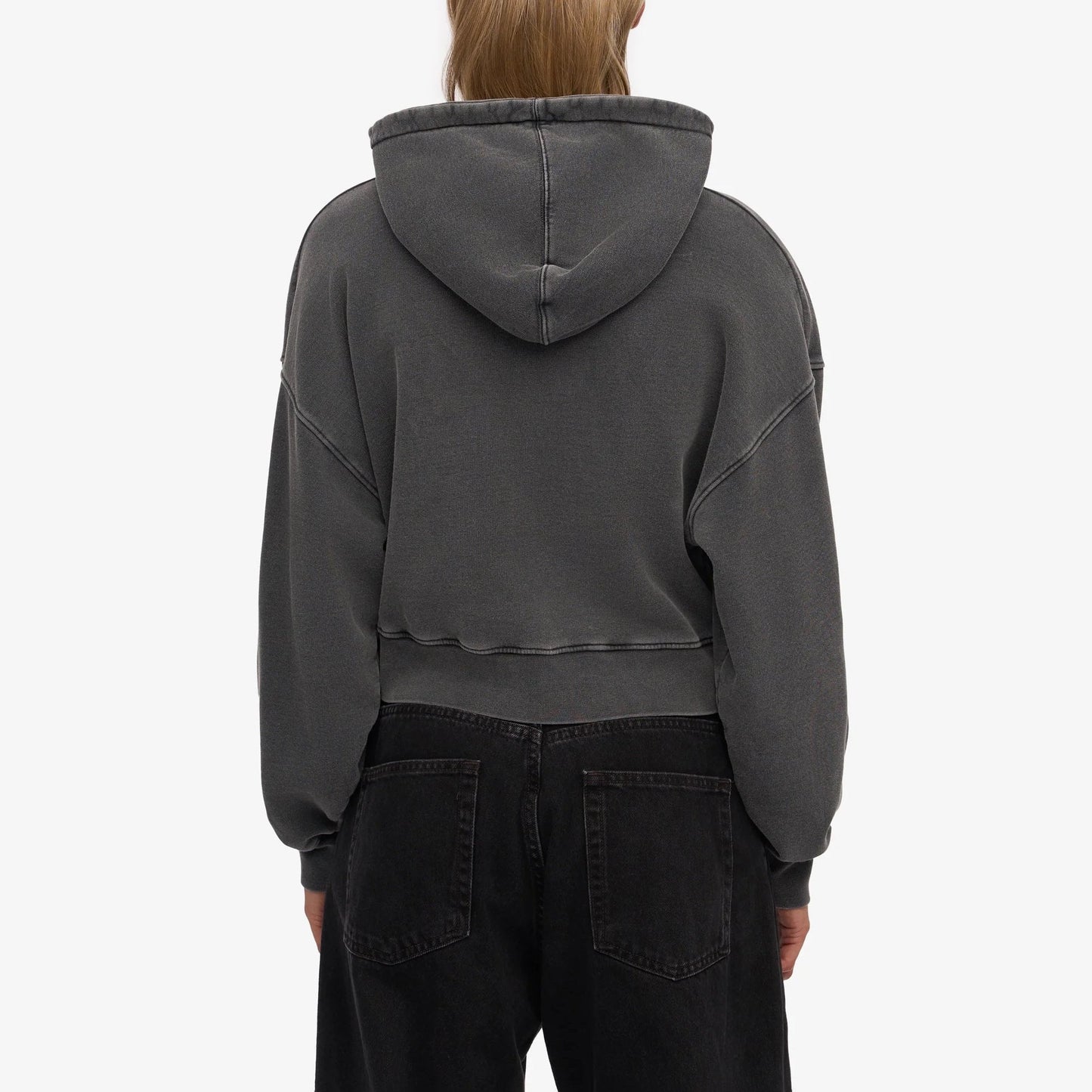Women's Organic Crop Zip Hood - Faded Black