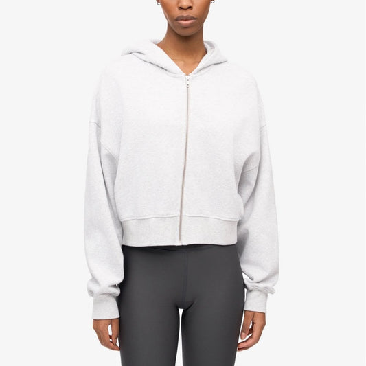 Women's Organic Crop Zip Hood - Snow Melange