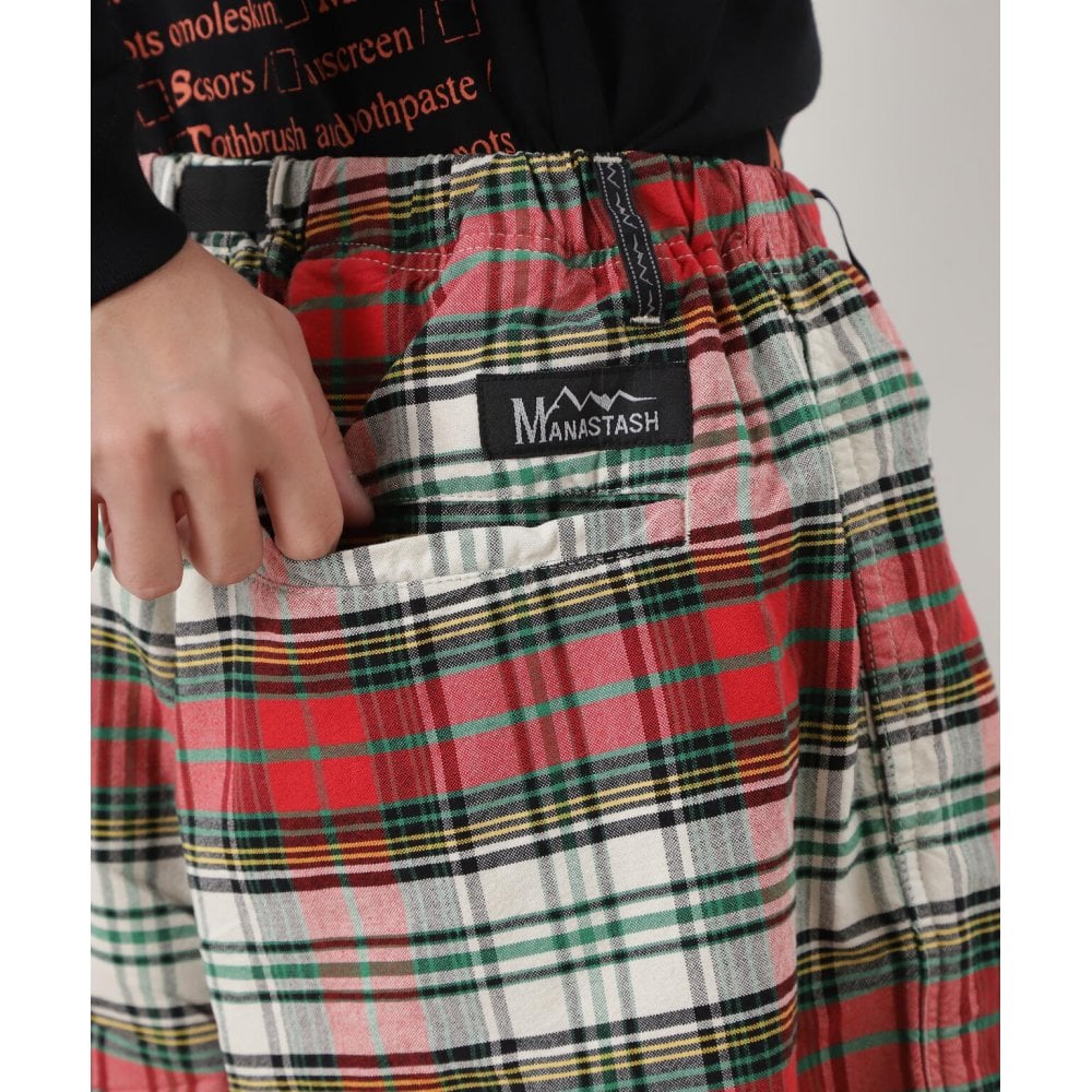 Washed Plaid Shorts - Red