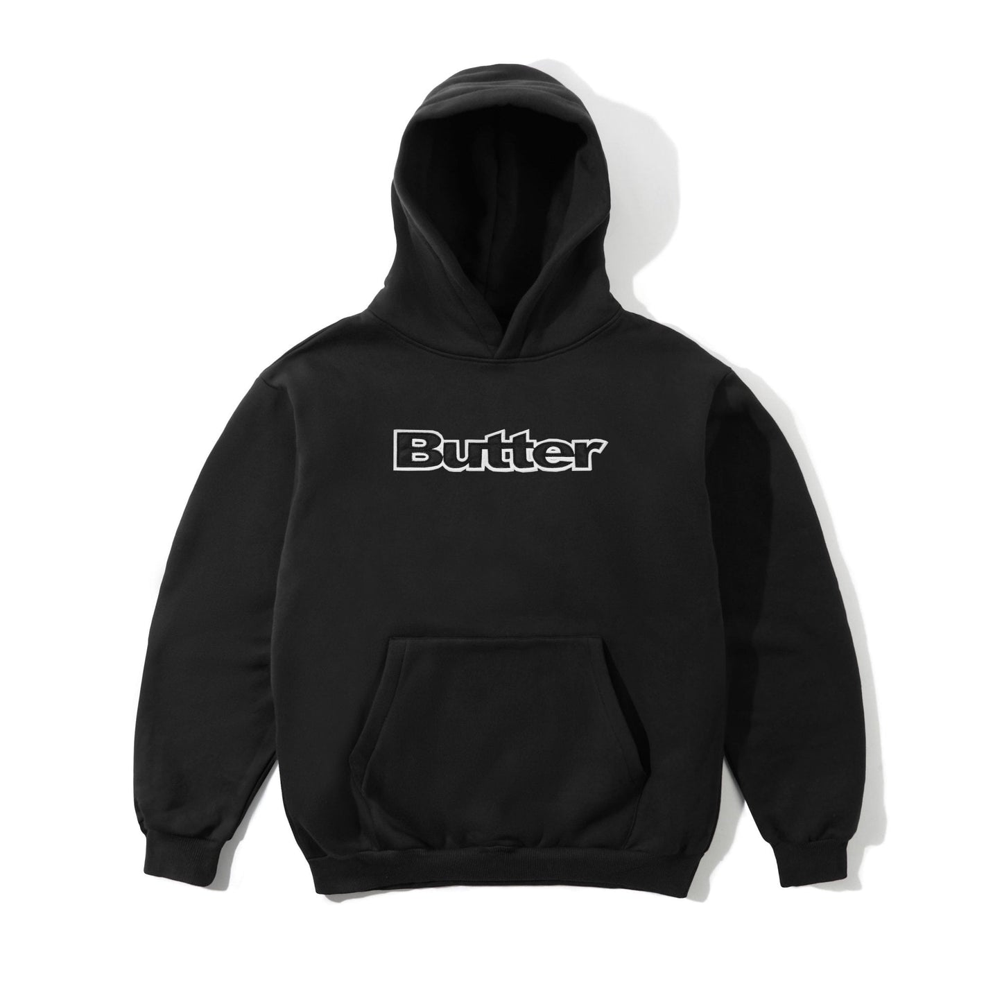 Satin Logo Applique Pullover Hood - Black