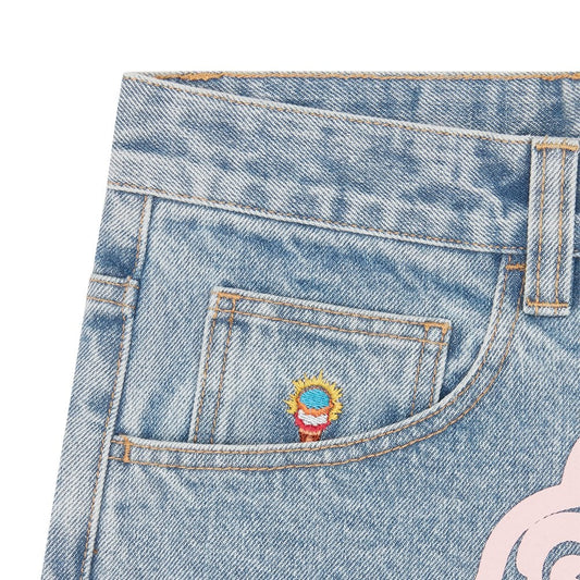 Running Dog Triple Scoop Denim Pants - Heavy Wash Blue
