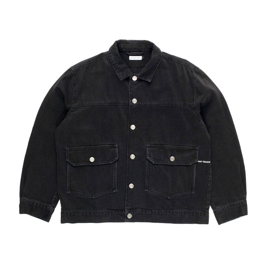 Full Button Denim Jacket - Black