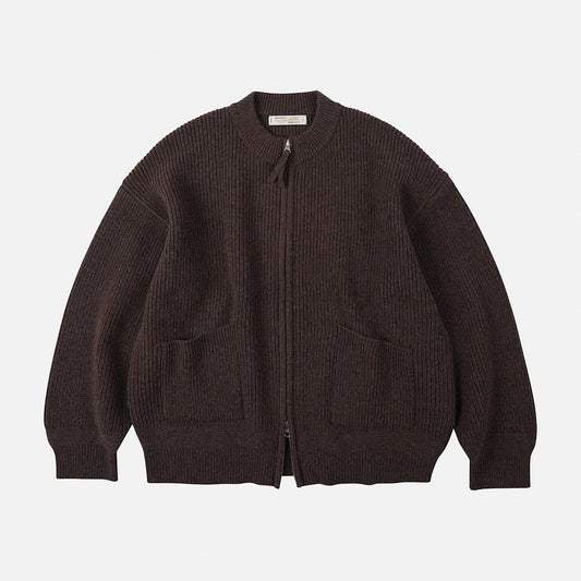 Wool Deck Zipup Cardigan - Chocolate Brown