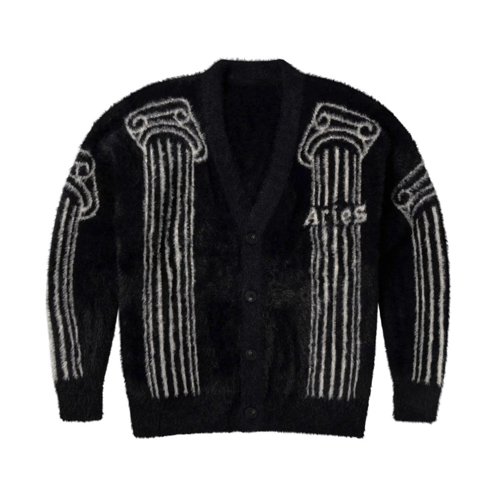 Oversized Chenille Column Knit Cardigan - Black
