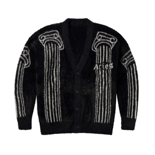 Oversized Chenille Column Knit Cardigan - Black
