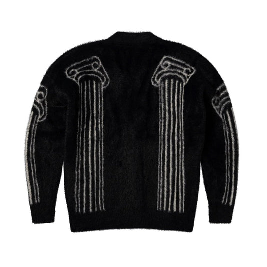 Oversized Chenille Column Knit Cardigan - Black
