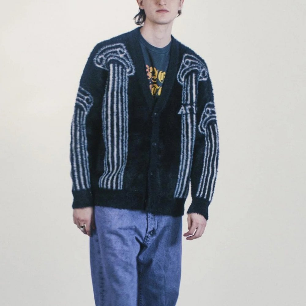Oversized Chenille Column Knit Cardigan - Black
