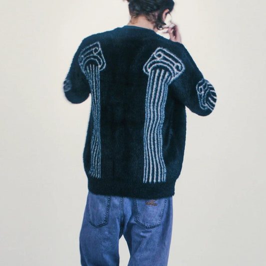 Oversized Chenille Column Knit Cardigan - Black