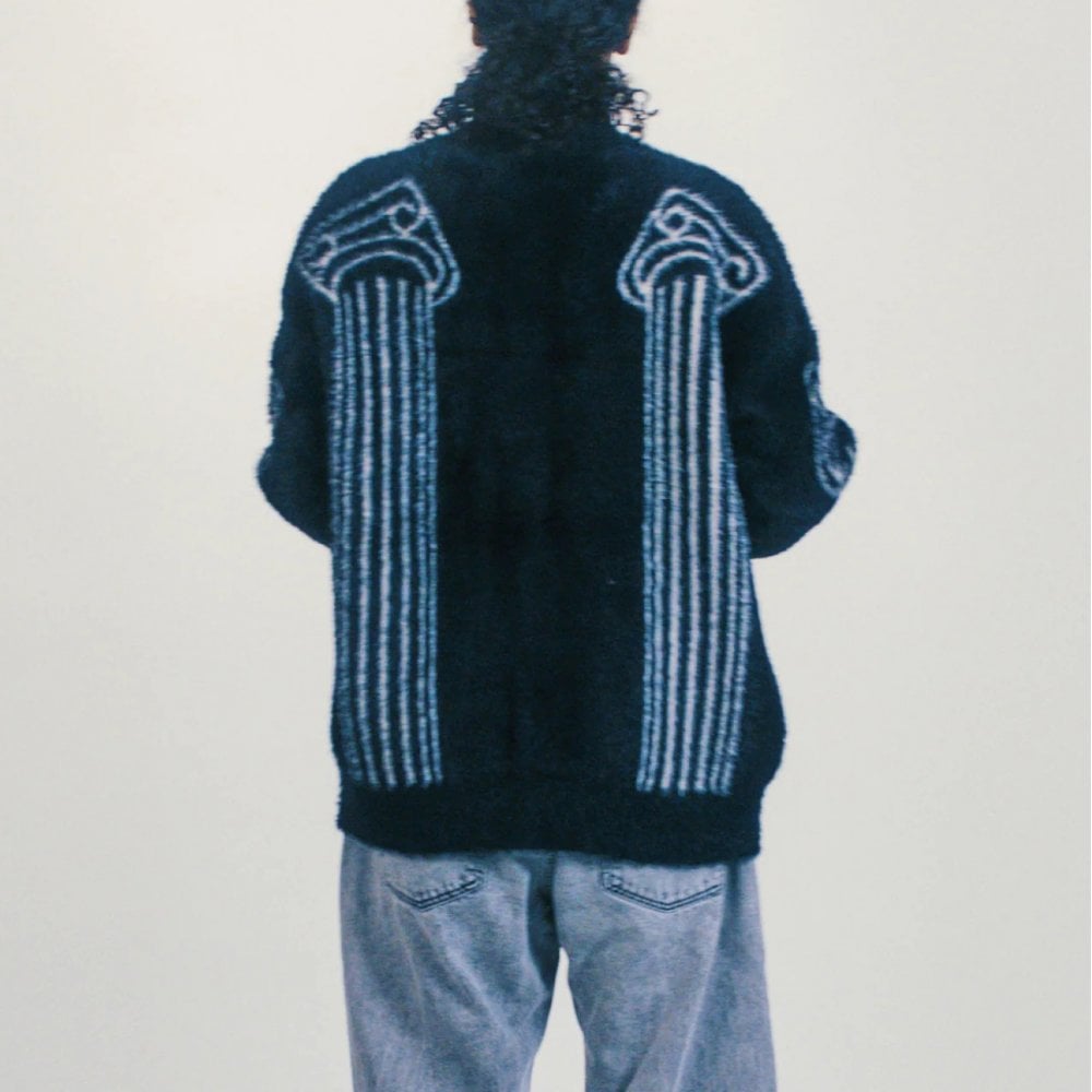 Oversized Chenille Column Knit Cardigan - Black