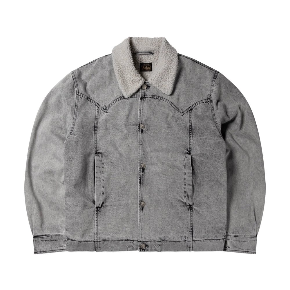 Sherpa Denim Car Coat - Grey