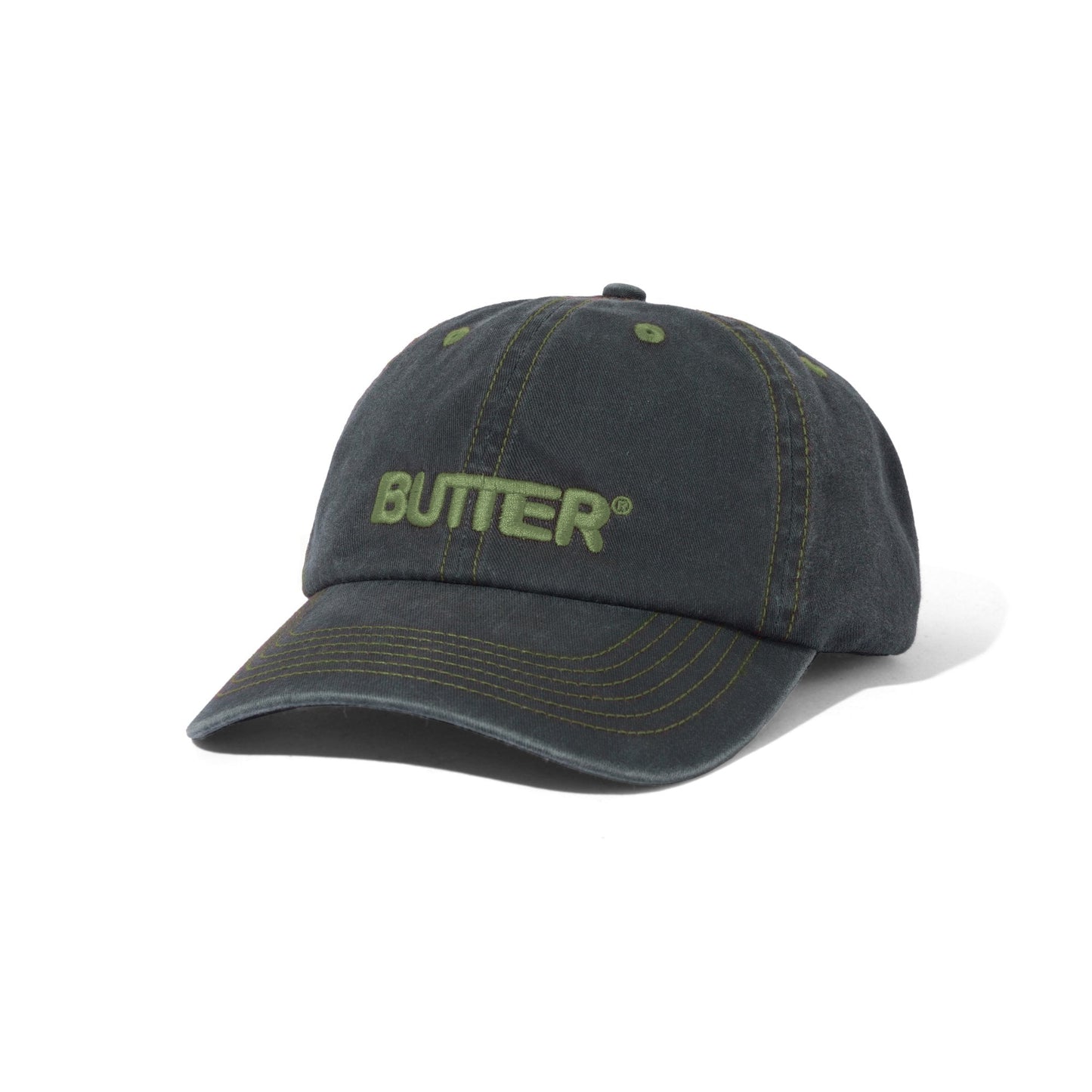 Rounded Logo 6 Panel Cap - Washed Black