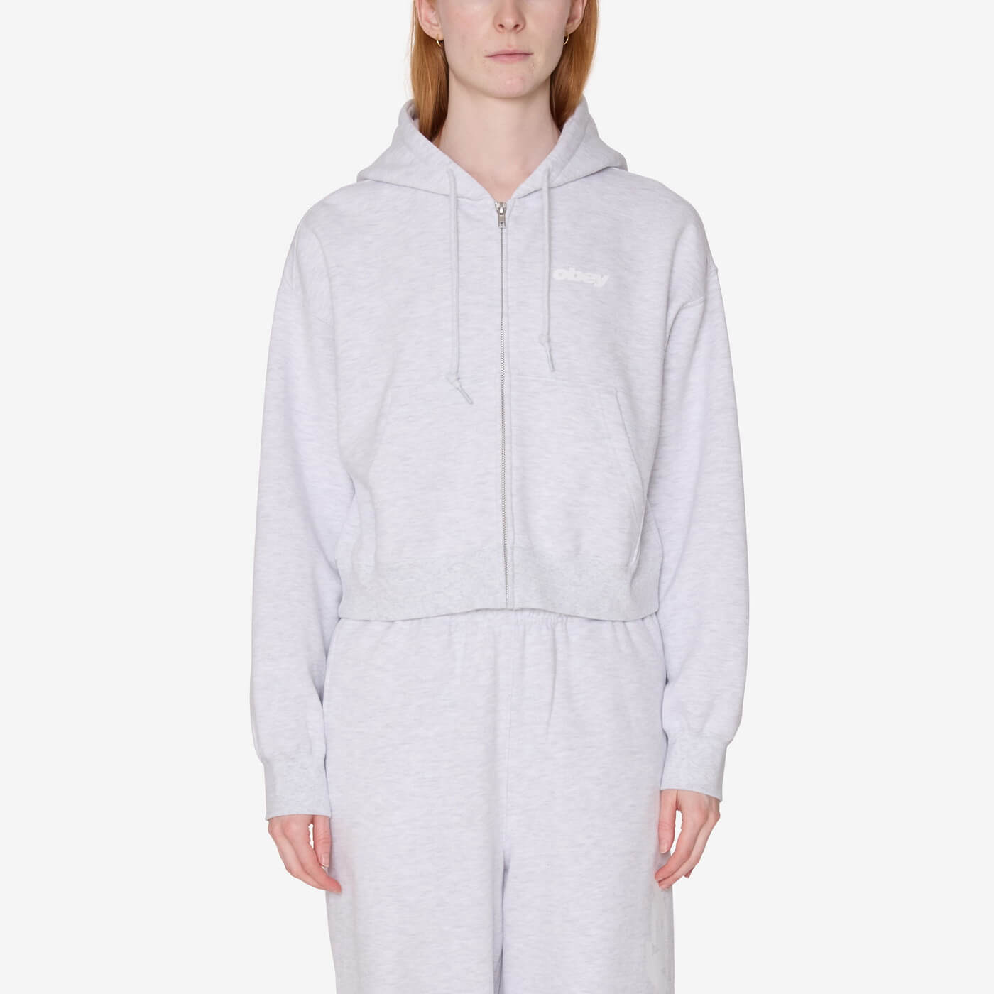 Women's League Cropped Zip Hood - Ash Heather Grey