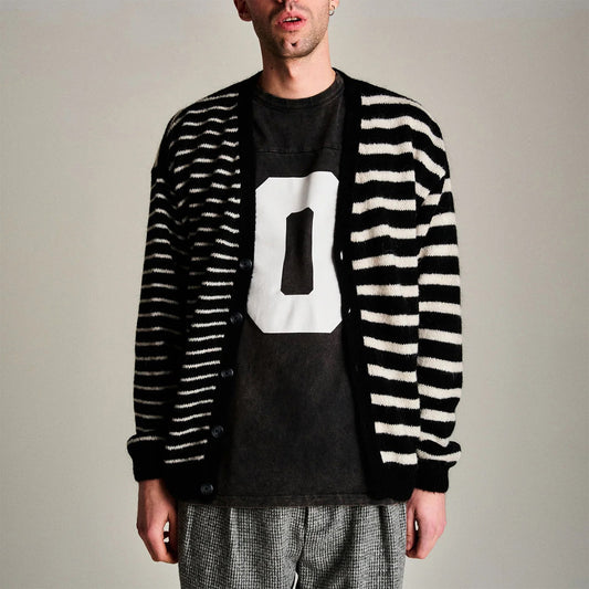 Mohair Striped Knitted Cardigan - Black / White