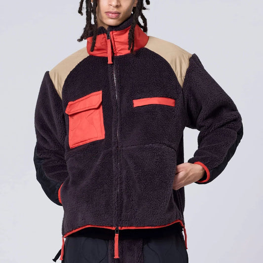 Military Pile Fleece High-Neck Jacket - Dark Chocolate Crazy