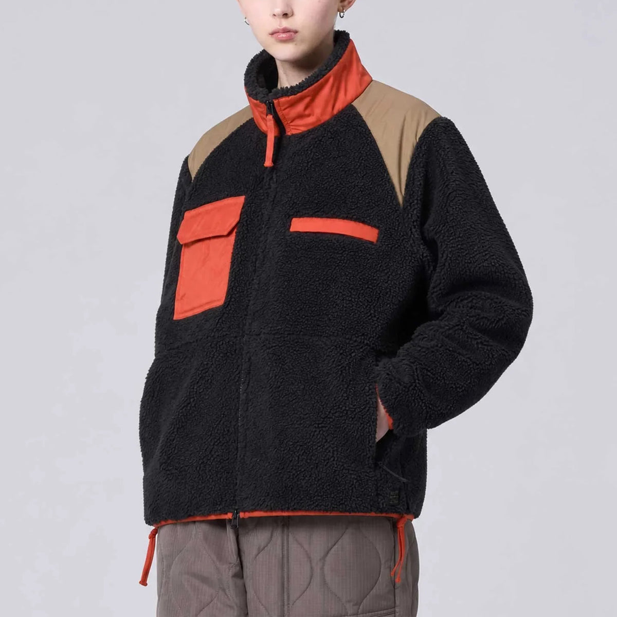 Military Pile Fleece High-Neck Jacket - Dark Chocolate Crazy