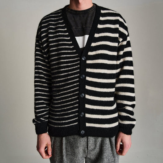 Mohair Striped Knitted Cardigan - Black / White