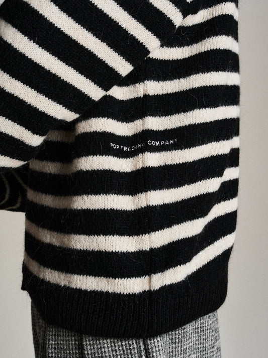 Mohair Striped Knitted Cardigan - Black / White