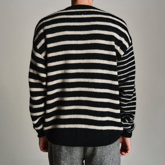 Mohair Striped Knitted Cardigan - Black / White