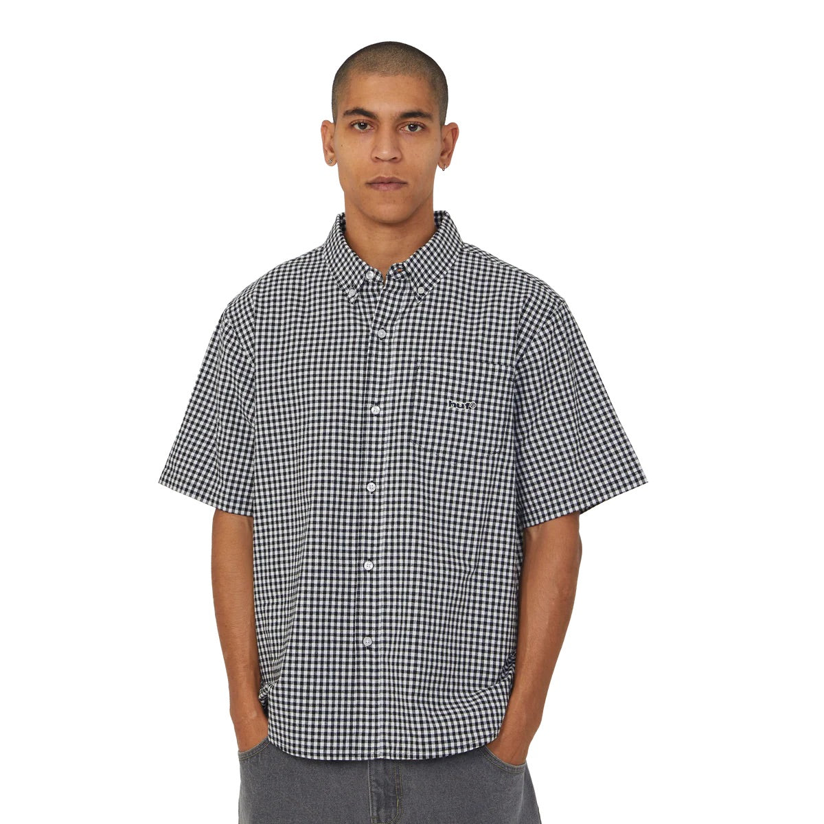 89 Micro Gingham SS Oxford Shirt - Black/White