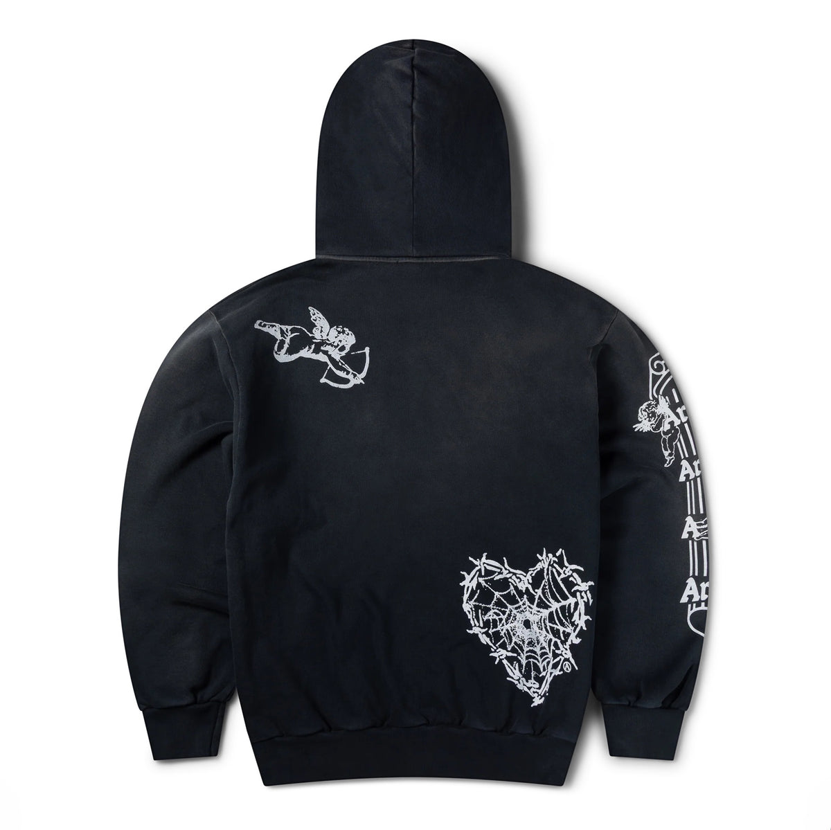 Premium Aged Cherub Column Zip Hoodie - Black