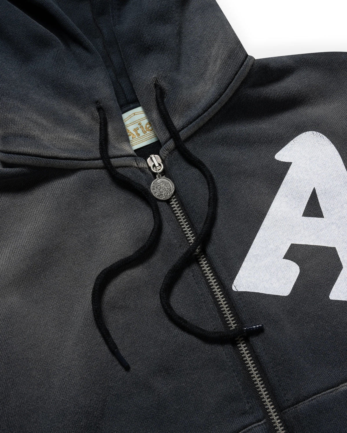Premium Aged Cherub Column Zip Hoodie - Black