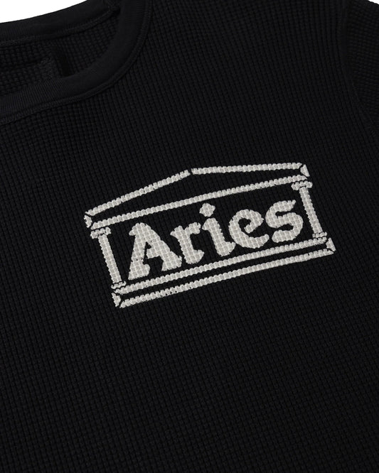 Reversible Barbed Love Temple Waffle LS Tee - Black