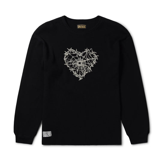 Reversible Barbed Love Temple Waffle LS Tee - Black
