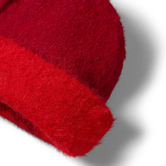 Fluffy Reversible Skull Beanie - Red