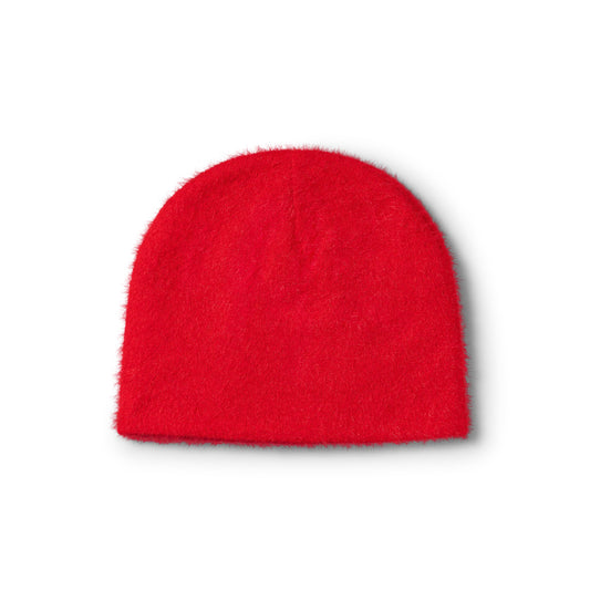 Fluffy Reversible Skull Beanie - Red