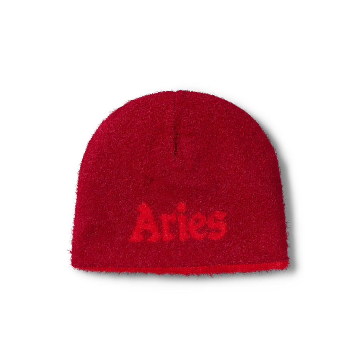 Fluffy Reversible Skull Beanie - Red