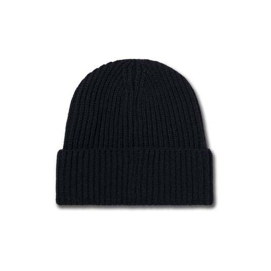 Temple Patch Rib Knit Beanie - Black