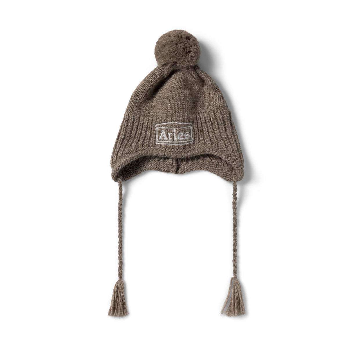 Chunky Knit Pom Pom Beanie - Brown