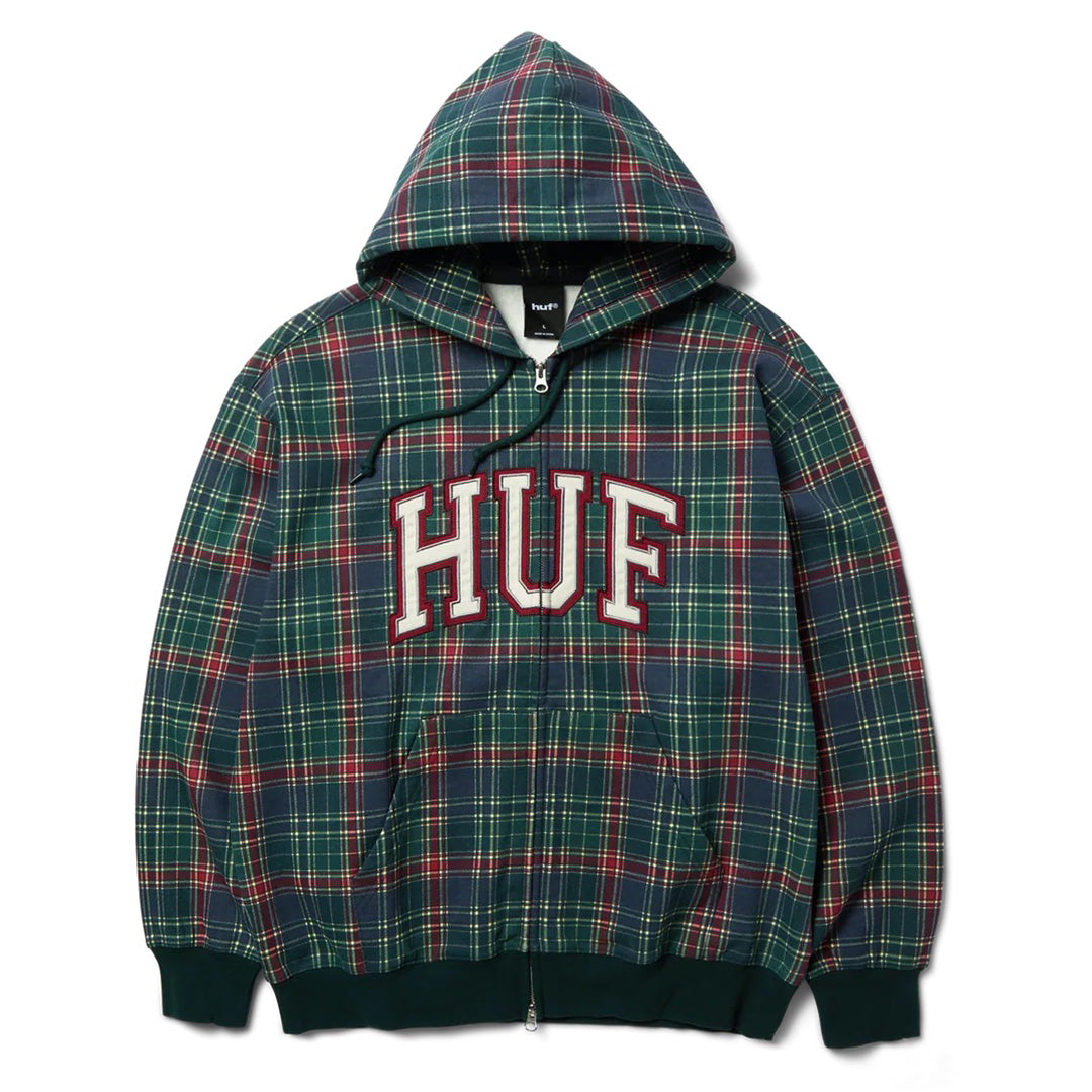 Arch Plaid FZ Heavyweight Hoodie - Forest