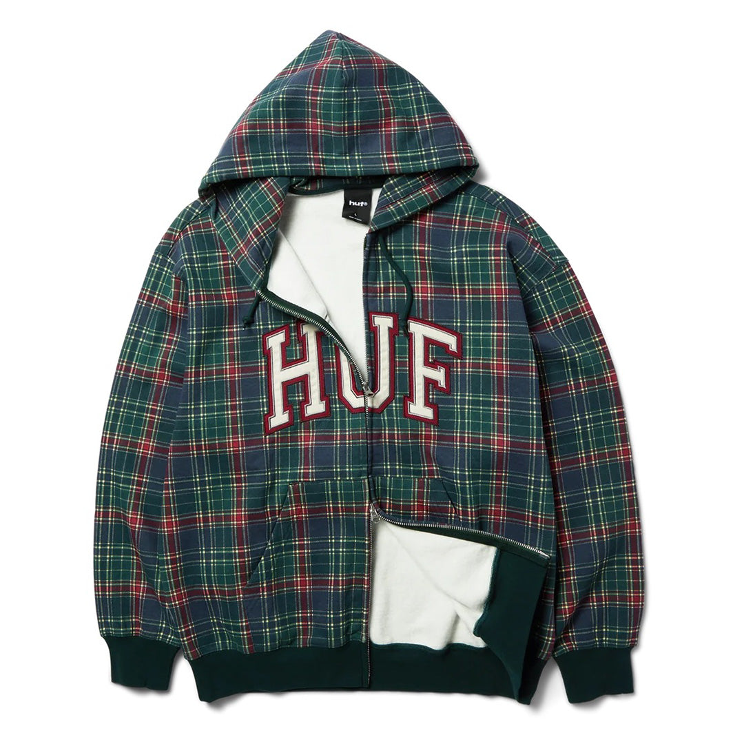Arch Plaid FZ Heavyweight Hoodie - Forest