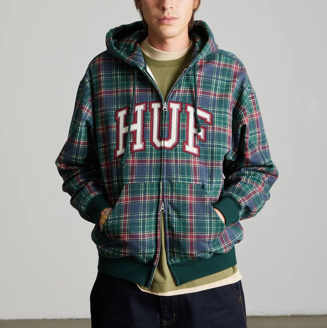 Arch Plaid FZ Heavyweight Hoodie - Forest