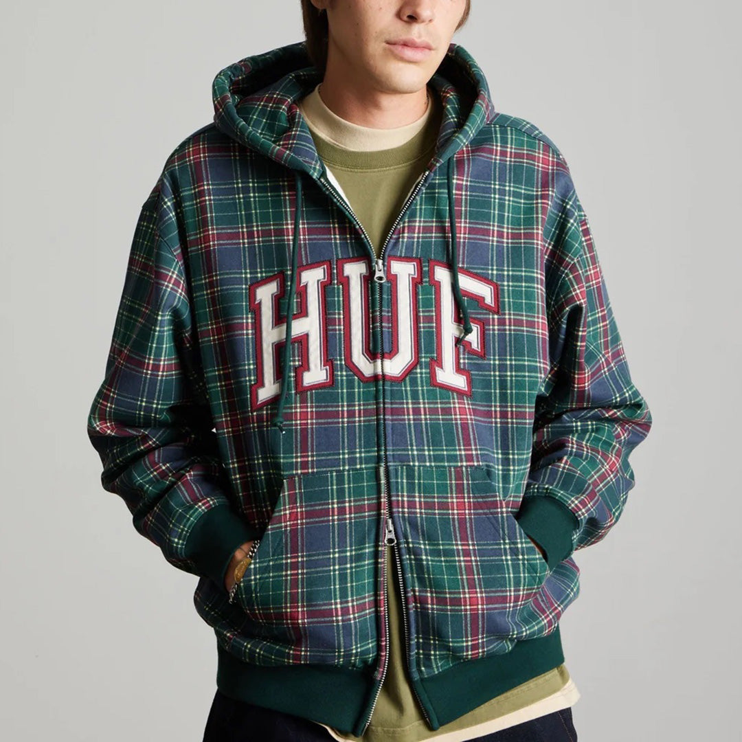 Arch Plaid FZ Heavyweight Hoodie - Forest