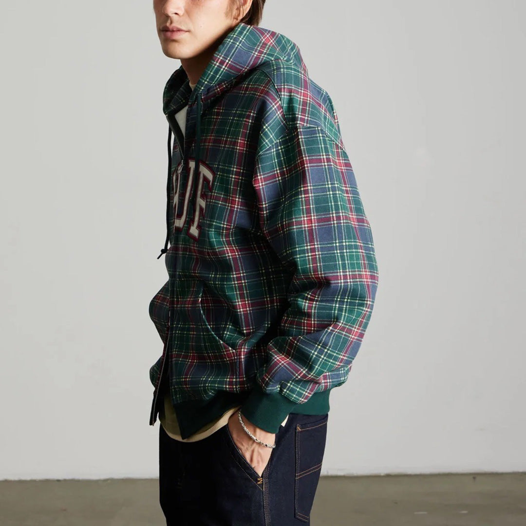 Arch Plaid FZ Heavyweight Hoodie - Forest