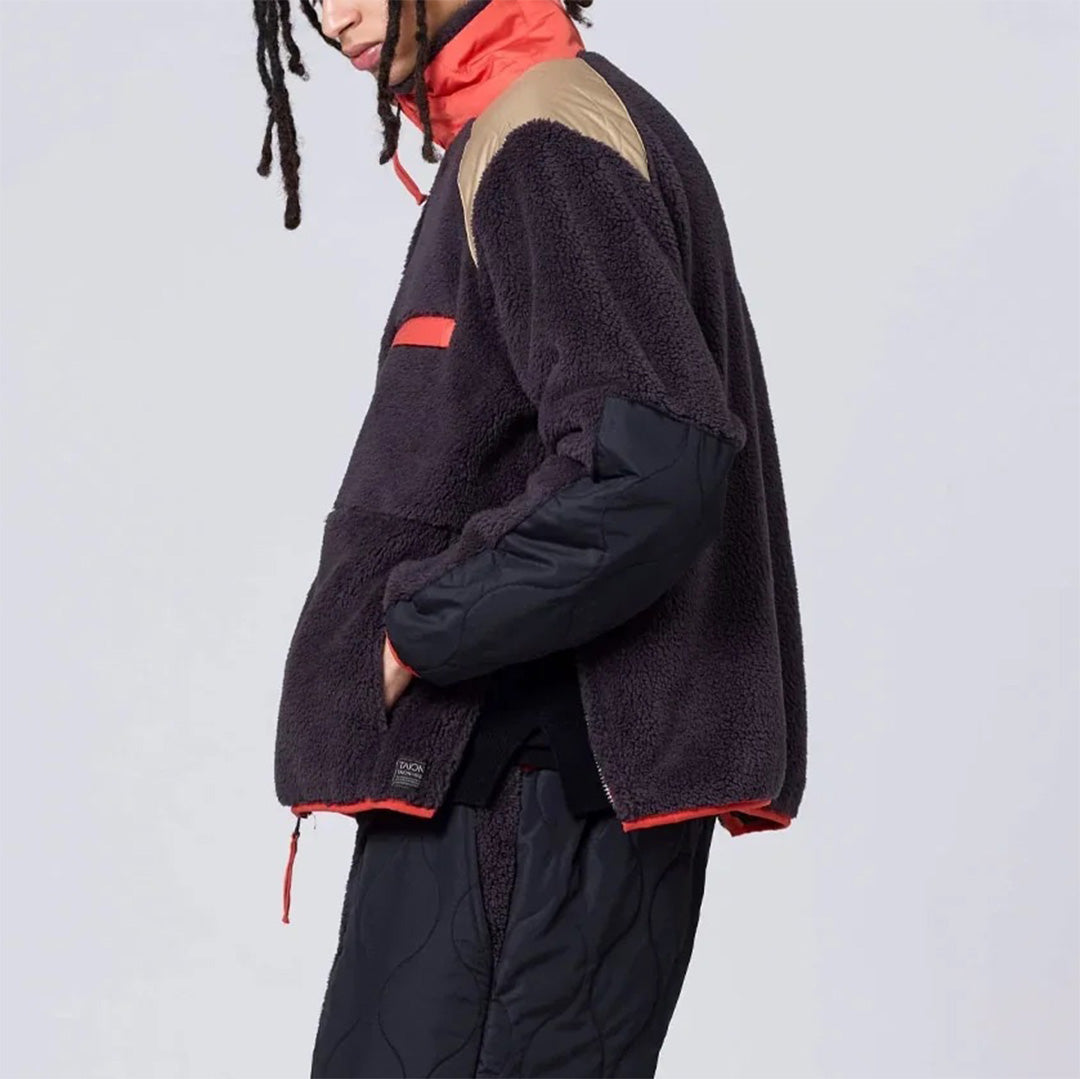 Military Pile Fleece High-Neck Jacket - Dark Chocolate Crazy