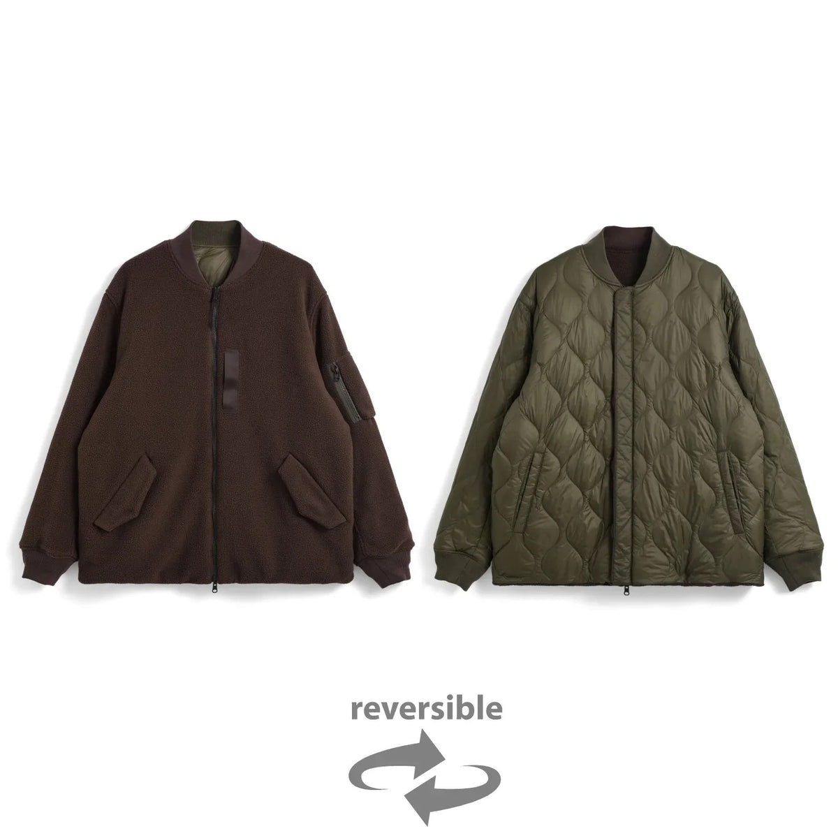 Reversible MA-1 Faux Wool Jacket - D.Brn x D.Olv