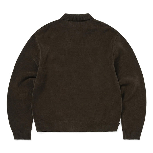 Argyle Zip Knit Cardigan - Brown