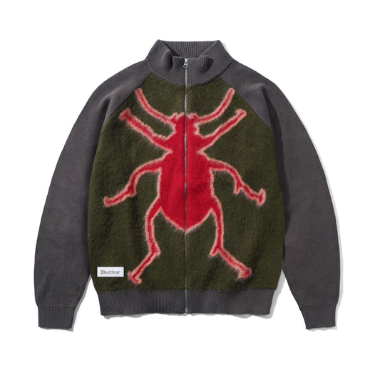 Beetle Zip-Thru Knit Sweater - Olive