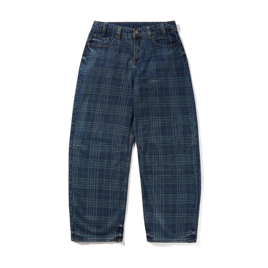 Burn Wide Cut Denim Jeans - Dark Indigo Plaid