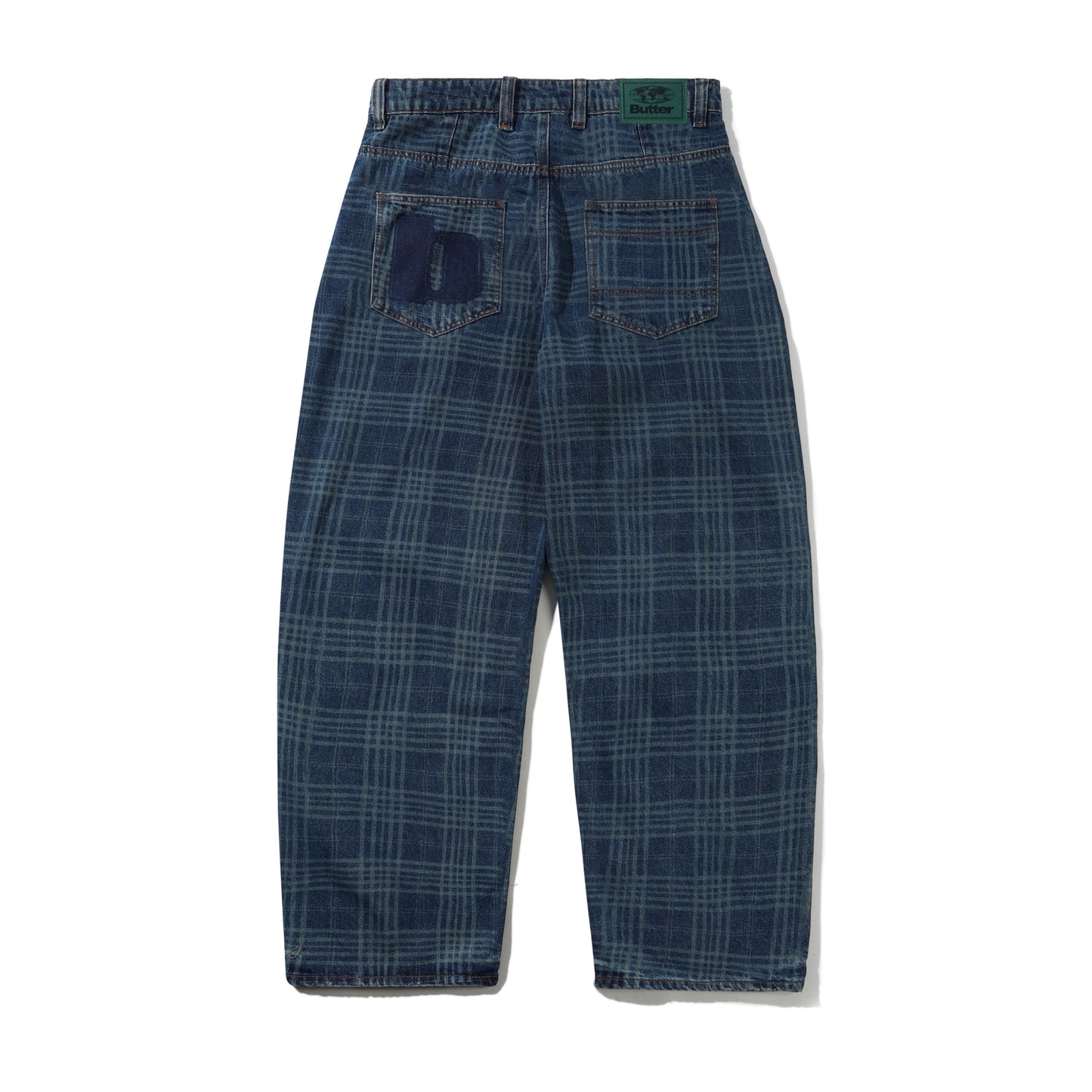 Burn Wide Cut Denim Jeans - Dark Indigo Plaid